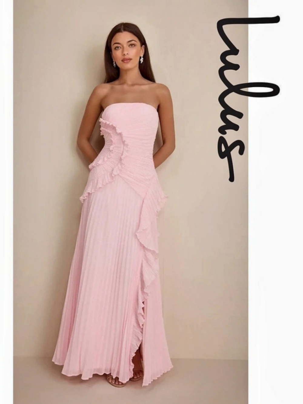 Lulus Brylee Light Pink Pleated Ruffled Maxi Dress